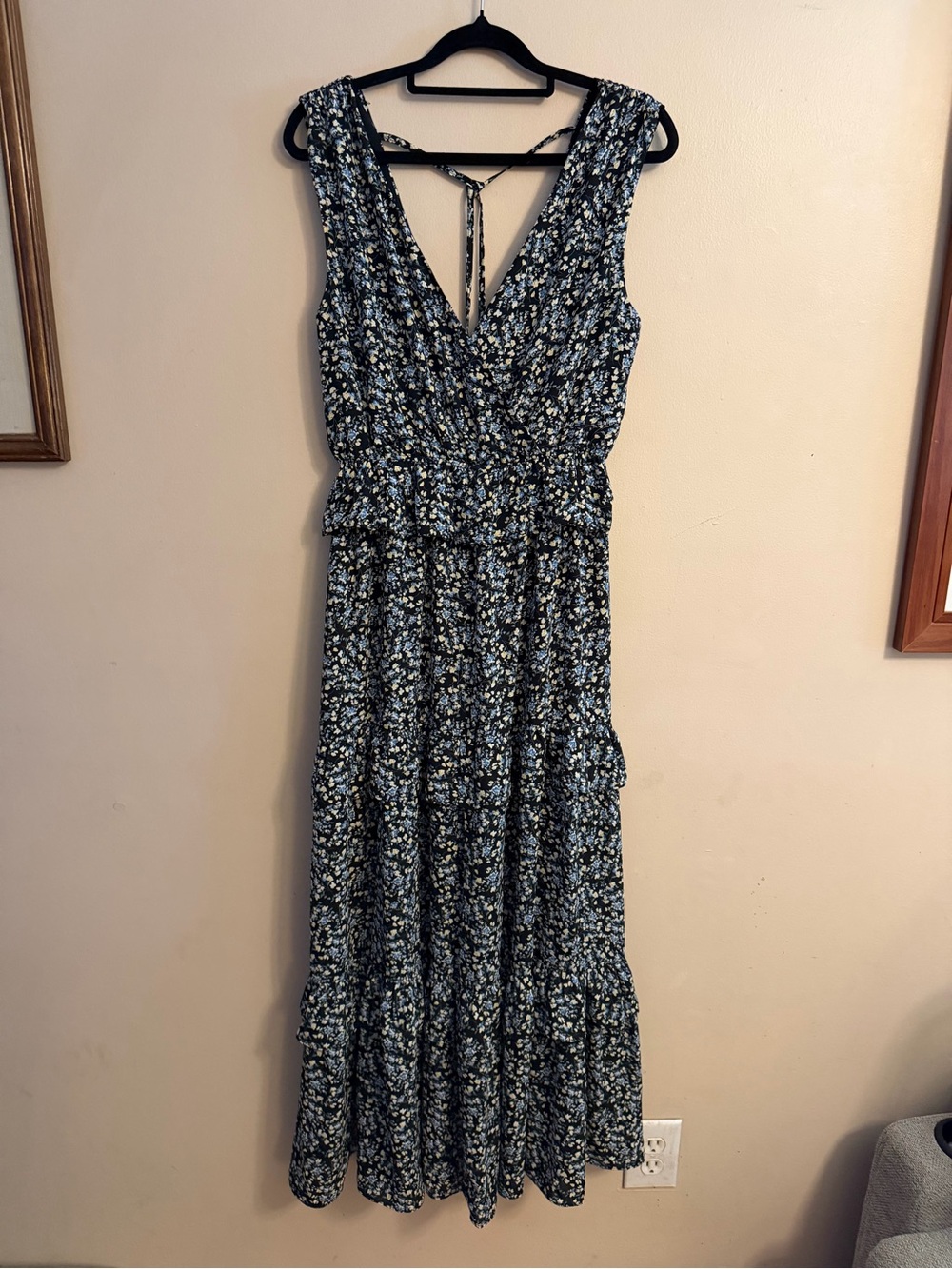 Lulu's Navy Floral Maxi Dress with Light Blue Accents